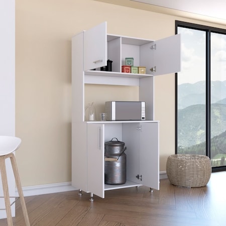 Tuhome 95 Pantry Kit, Four Legs, Double Door Cabinet, Three Shelves, White ALB5576